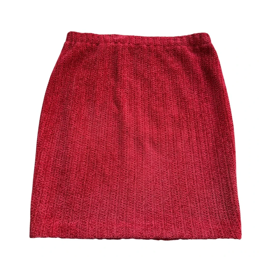 St. John Collection Red Wool Knit Skirt Suit Set Marie Gray Jacket Skirt Sz 14‎